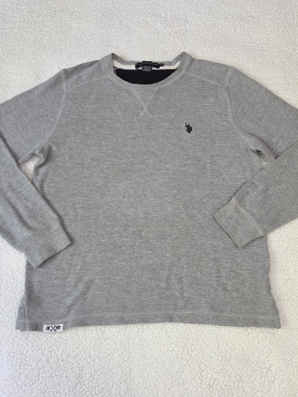 US Polo Assn Waffle Knit Thermal Long Sleeve Shirt Gray